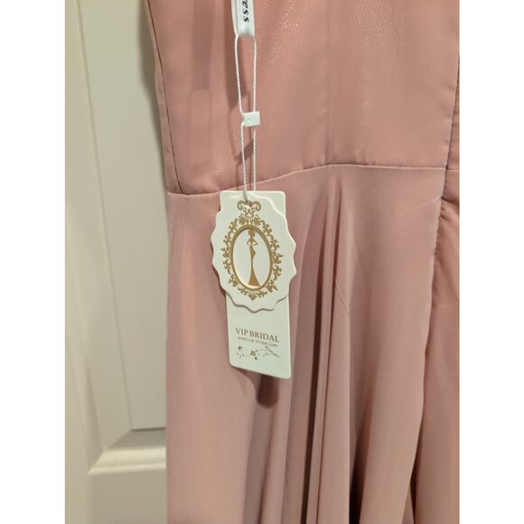 VIP Bridal Bridesmaid Blush Pink Long Formal Gown Spaghetti Strap A-Line 10 - Picture 8 of 11